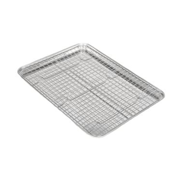 Imagem de DimyFew Assadeira com grelha de aço inoxidável, fácil de limpar, recipiente para alimentos, bandeja de drenagem de cozinha, assadeira para bolo, uso, 40.5 Cm X 30.5 Cm X