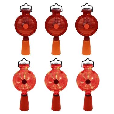 Imagem de Sinalizador Viario Solar Cone Kit 6 Uni Iluminaçao LED Segurança Obra Estrada Rua Rodovia Fiscalizaçao Sinalizaçao Proteçao