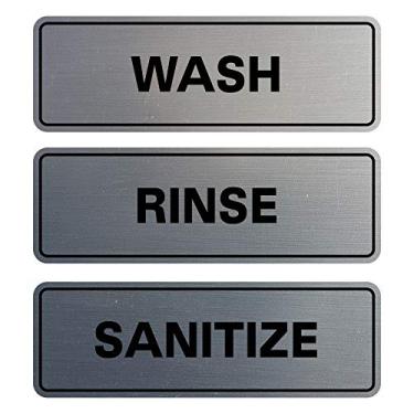 Imagem de All Quality Conjunto de 3 placas de pia de pia padrão WASH RINSE SANITIZE - Prata (pequena)