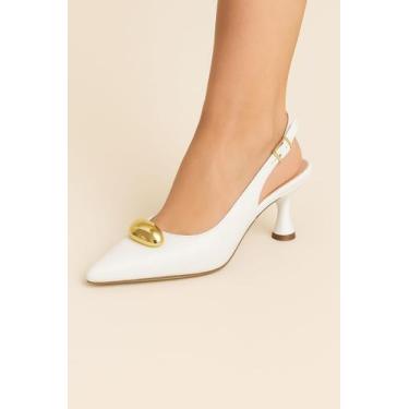 Imagem de Scarpin Salto Taça 6cm Feminino Aberto Atras Enfeite Baixo Casual Para