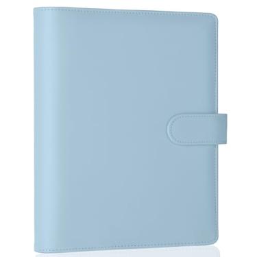 Imagem de Antner Pasta de caderno A5 com 6 anéis, recarregável, para organizador de dinheiro, couro PU, folha solta, porta-cartões fotográficos, pequeno fichário para agenda A5, com fivela magnética, azul
