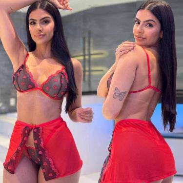 Imagem de Conjunto Tule Bordado Com Saia Sem Bojo Se Ferrinho Luxo Sensual - Lik