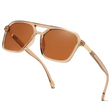 Imagem de aisswzber Óculos de sol retrô aviador retangular para mulheres e homens, unissex, proteção UV400, armação leve, óculos de sol modernos, Armação de café/lente de café, Coffee Frame/Coffee Lens