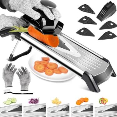 Imagem de Mandoline Profissional, Cortador Fatiador Legumes, Cortador de Batata, Tomate, Cenoura e Cebola, Adjustable Mandoline Food Slicer com 5 Lâminas de Aço Inoxidável Luva Anti Corte