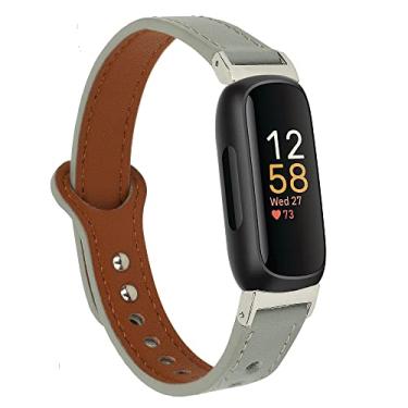Imagem de LAREDTREE Pulseiras de couro compatíveis com Fitbit Inspire 3 pulseiras para mulheres e homens, pulseira de substituição de couro legítimo à prova d'água para smartwatch Inspire 3 (cinza)