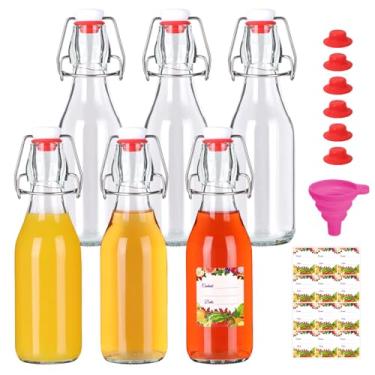 Imagem de SZUAH Garrafas de vidro giratórias de 227 g, pacote com 6, garrafas de vidro reutilizáveis com tampa hermética, garrafas flip top para fabricação de cerveja doméstica, armazenamento de kombucha e