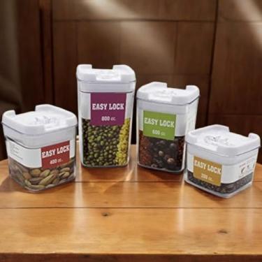 Imagem de 4 Potes Herméticos Transparentes com Tampa á Vácuo Sem BPA 280ml 400ml 600ml 800ml