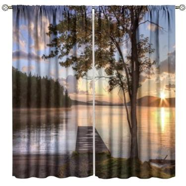 Imagem de Cortinas blackout de natureza cênica, paisagem de lago natural, árvore, floresta, lindo cenário, cortina com bolso para varão, tratamentos de janela, 2 painéis, cortinas para sala de estar, quarto