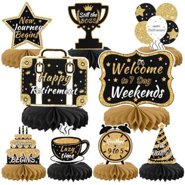 Imagem de Rsstarxi Pacote com 9 decorações de festa de aposentadoria preto e dourado centro de mesa de aposentadoria para decoração de mesa aposentada para homens e mulheres suprimentos de festa aposentados