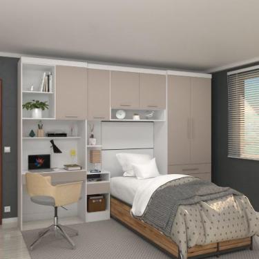 Imagem de Quarto Modulado Solteiro 313cm 6 Portas 4 Gavetas Alpes Luciane, Branc