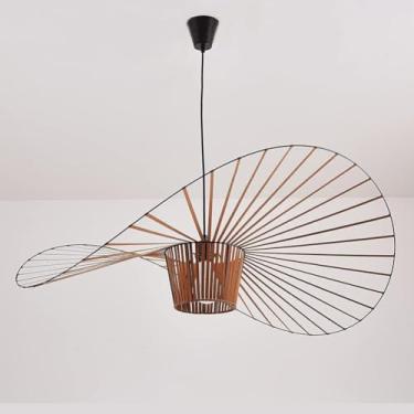Imagem de Vertigo Pendente Suspensões Retro Lustre Para Sala De Estar Sala De Jantar Linha De Poliuretano De Fibra De Vidro Chapéu Sombra De Lâmpada, Cabo Ajustável E27, Brown, 170cm