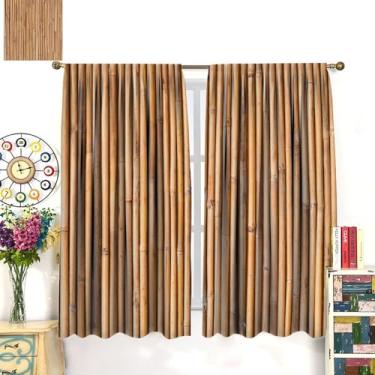 Imagem de Cortinas de bambu impressas em 3D, tratamentos de janela marrons com planta zen tradicional japonesa asiática para quarto, sala de estar, cozinha, conjunto de 2 painéis, tamanho total 106 x 113 cm