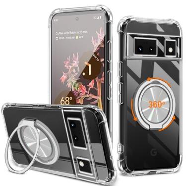 Imagem de Capa de celular compatível com Google Pixel 6 (NÃO 6a), suporte giratório de 360° [não amarelo] capa protetora transparente de 4 cantos à prova de choque para Google Pixel 6 - transparente