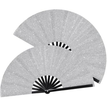 Imagem de XIUSHE 2 peças grande dobrável leque de rave de mão pano de nylon clássico dobrável leque de rave para kung fu chinês festival de casamento artesanato decoração de dança para lembrancinhas de festa