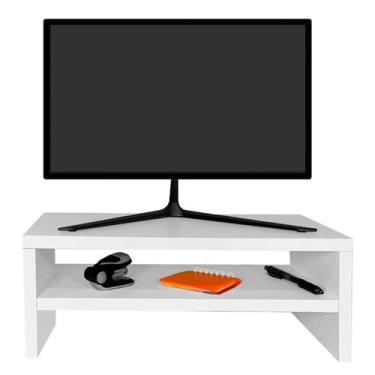 Imagem de Suporte Monitor Escritorio Recepção Consultorio Madeira 40cm Duplo TV 