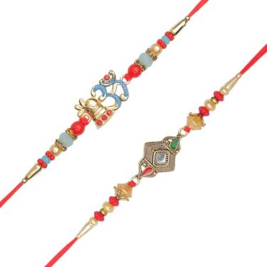 Imagem de Conjunto de 2 pulseiras de fio Rakhi para irmão para Bhai Bhabhi Bhaiya veera Raksha Bandhan Dora Conjunto de pulseiras com pacote de vale-presente Rakhi para irmão irmã indiano tradicional festival