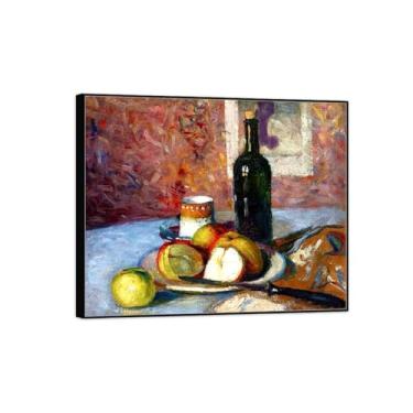 Imagem de BMZFYBS Quadro preto - imagem de arte de parede em tela natureza morta - pinturas famosas de frutas e garrafas para sala de estar quarto - decoração de cozinha vintage 90 x 108 cm 35 x 42 pol