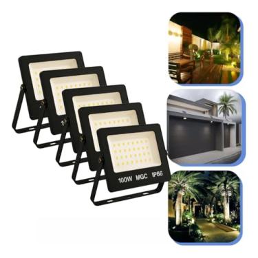 Imagem de Kit 5 Refletor Led 100w Branco Frio 6500K Resistente a Dagua Proteção Ip66 Holofote Bivolt Slim Iluminação Area Externa Jardim Fachada Loja Potencia 8000 Lumens Alto contraste