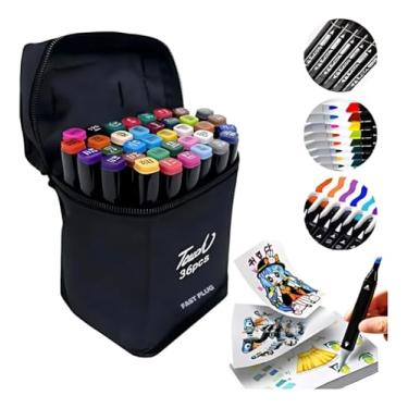 Imagem de Kit 36 Canetinhas Dupla Ponta para Colorir e Desenhar – Marcadores Artísticos Coloridos com Estojo | Para Estudantes, Adultos e Artistas | Ponta Chanfrada e Pincel, Seguras e Codificadas por Cores
