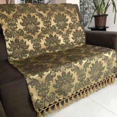 Imagem de Manta Para Sofá em Tecido Jacquard Medalhão Preto com Dourado 190x140c
