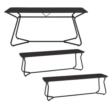 Imagem de Conjunto Mesa Retangular 180cm X 75,5cm com 2 Bancos Varetas Preto