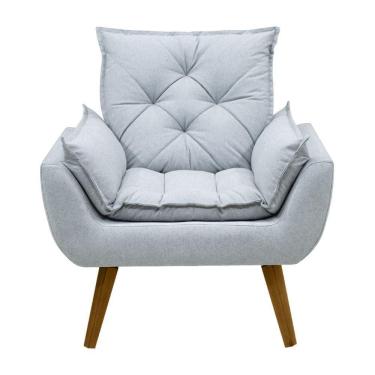 Imagem de Poltrona Opala Conforto Aconchego Tecido Linho E Pés Palito Cinza