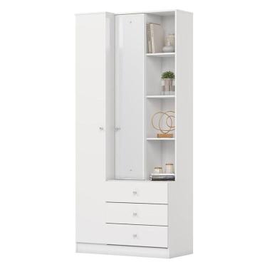 Imagem de Armário Multiuso Doha com Espelho 2 Portas 3 Gavetas Branco Fosco - Henn