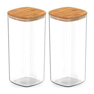 Imagem de Kit 2 Pote Hermético Tampa De Bambu Transparente 1,5l Ou