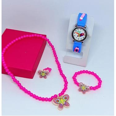 Imagem de Kit Relógio Analógico Redondo quartz esporte criança menina + Conjunto