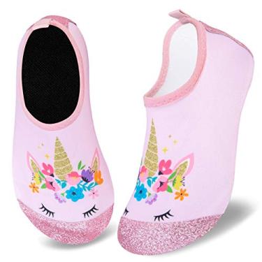 Imagem de Sapatos infantis para natação aquáticos, meias aquáticas, sapatos aquáticos de secagem rápida, antiderrapantes, bebês meninos e meninas, Unicórnio rosa, 5-5.5 Toddler