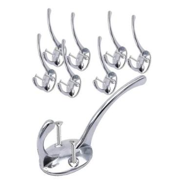 Imagem de 8 Ganchos Duplo Cabide Parede Metal Toalha Banheiro Parafuso - Nilosde