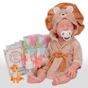 Imagem de Boneco Leão Realista com Fraldas Mamadeira e Pelúcia Fofa - Cegonha Re