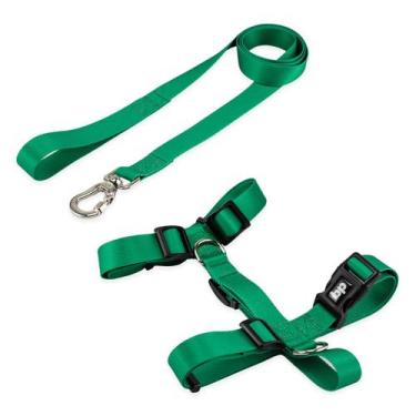 Imagem de Coleira Peitoral Com Guia Para Cachorro Cães Basic Pet, Verde, PP