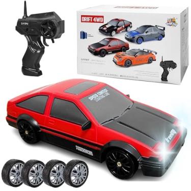 Imagem de Carrinho Drift Carro para Manobras 4x4 Recarregável Potente 2.4Ghz Escala 1:24 com Rodas Extras Carro de Controle Infantil (Cinza)