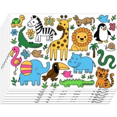 Imagem de WEBEEDY 30 folhas de pôsteres para colorir animais para colorir faça-você-mesmo, 15,7 x 11 polegadas, elefante girafa, papel para casa, cozinha, mesa de jantar, decoração de festa de aniversário, 40 x