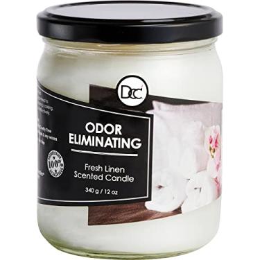 Imagem de Vela perfumada que elimina odores de linho fresco - elimina 95% dos odores de animais de estimação, fumaça, alimentos e outros cheiros rapidamente - Tempo de queima de até 80 horas - Mistura de soja