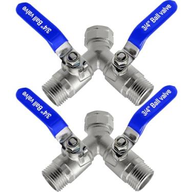Imagem de Beduan Divisor de mangueira de aço inoxidável 304 2 vias Y divisor de mangueira de jardim com alça longa válvula de desligamento esférica 3/4 GHT rosqueada (pacote com 2)