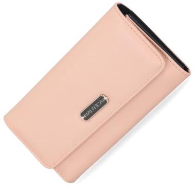 Imagem de Nautica Money Manager Carteira feminina fina e pequena RFID – Porta-cartão de crédito com porta-moedas e carteira com zíper, organizador de embreagem feminino, Pétala rosa, One Size, Carteira RFID