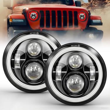 Imagem de Farol de LED redondo vermelho/âmbar halo de 17,78 cm, projetor H6024, aprovado pelo DOT, DRL/seta compatível com Wrangler JK TJ CJ LJ/Miata MX5/Century/MG MGB