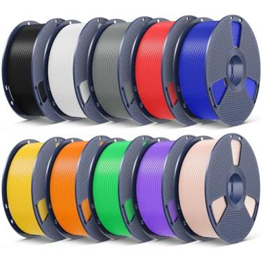 Imagem de SUNLU Pacote de filamento PETG 1,75 mm 10 kg, selado a vácuo, filamento de impressora 3D 1 kg por carretel, pacote com 10, 10 cores, preto + branco + cinza + vermelho + azul Klein + amarelo + laranja