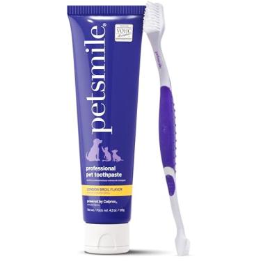 Imagem de Petsmile Kit profissional de escovação de dentes para animais de estimação - Escova de dentes e pasta de dentes para cães e gatos para placa, tártaro e mau hálito - Pasta de dente não enzimática