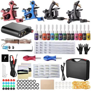 Imagem de Kit de tatuagem Hawink TK-HW4005 com 4 máquinas, 14 tintas e estojo