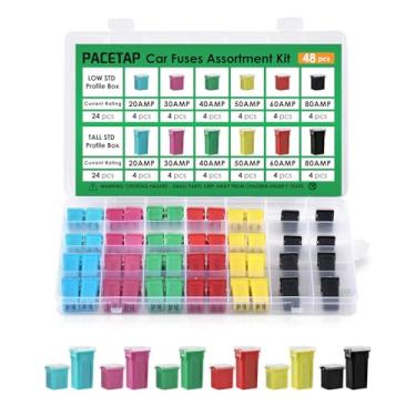 Imagem de Kit sortido de 48 peças de alto e baixo perfil - fusíveis de lâmina de carro alto e baixo perfil em forma de caixa (20A, 30A, 40A, 50A, 60A, 80A) para caminhões, carros e SUV, barco