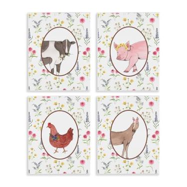 Imagem de Stupell Industries Conjunto de arte de placa de parede Farm Friends Mixed Animals 4 peças por Nina Jacobs, 35,5 x 28,5 cm