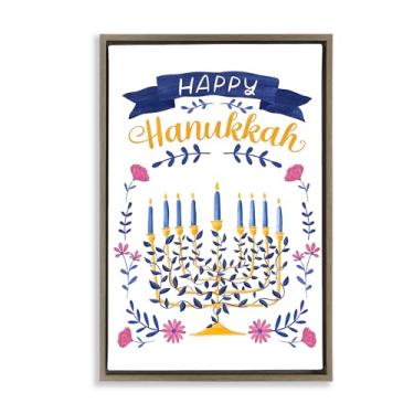 Imagem de Stupell Industries Design de arte de parede em tela flutuante marrom floral Menorah Happy Hanukkah da JJ Design House LLC, 63 x 43 cm