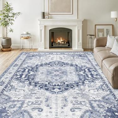 Imagem de xilixili Tapetes de área de 15 x 23 cm para sala de estar, lavável na máquina, antiderrapante, resistente a manchas, tapete grande macio para decoração de casa para quarto e sala de jantar (azul