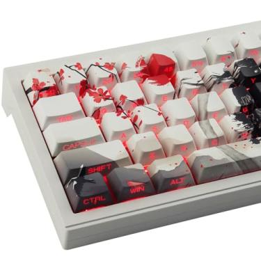 Imagem de Teclas PBT – Teclas de impressão lateral, teclas personalizadas brilham 75%, conjunto de teclas de pintura a tinta, sub e foto dupla, 131 teclas cereja perfil teclado para teclado mecânico, Wuxia