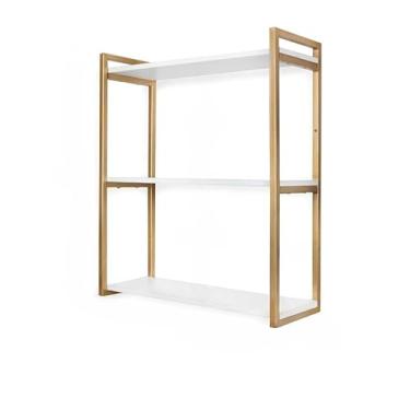 Imagem de Kit 3 Prateleira Suspensa Model Industrial Estante Ferro Mdf Porta Quadro Decoração Sala Cozinha Porta Brinquedo(BRANCO COM DOURADO)