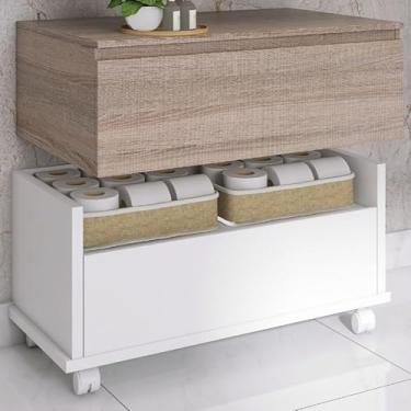 Imagem de Gaveteiro Móvel para Banheiro com Rodízios, Organizador de Papel Higiênico, 60 x 35 x 30 cm, Branco e Cinza (Branco)