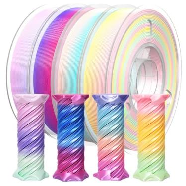 Imagem de PINBALL Pacote de filamentos para impressora 3D Silk PLA Filamento multicolorido brilhante Pacote de 1,75 mm Filamento de impressão 3D com várias mudanças de cor para a maioria das impressoras 3D, 4